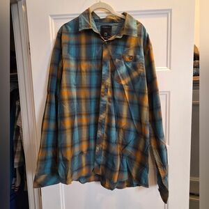 O'Neill Turquoise and Mustard Plaid Shirt
